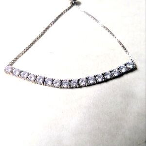 925 Sterling Silver Adjustable 9.25" CZ Tennis Friendship Bracelet Bolo Style